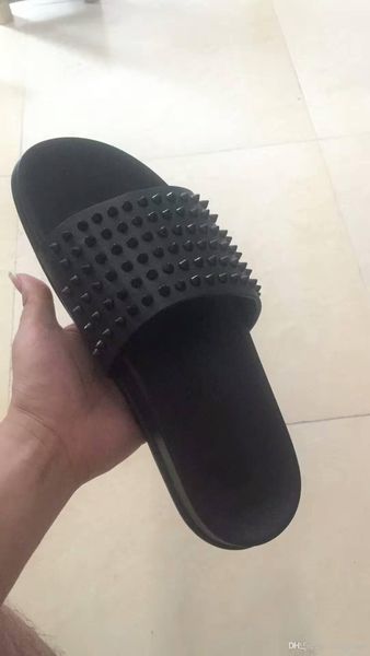 

2017 new summer luxury men women black leather spikes red bottom sandals slipper indoor outdoor slipper fashion designer sandal for womens