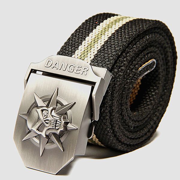 

fashion arrival belt skull metal tactics woven skull canvas belt casual pants cool wild gift for men belt large size free, Black;brown