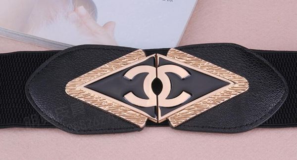 

Luxury de igner metal belt female woman lady imple adju table tele copic ela tic wai t belt black pure color fa hion decoration