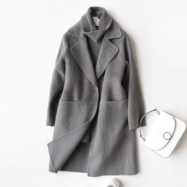 

2018 new wool coat women fashion autumn winter cashmere coat female turn down collar jackets overcoat casaco feminino f0140, Black