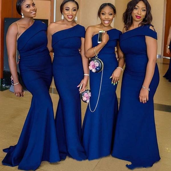 

royal blue african girl mermaid long bridesmaid dresses 2020 one shoulder maid of honor gowns plus size wedding guest party dress al4808, White;pink