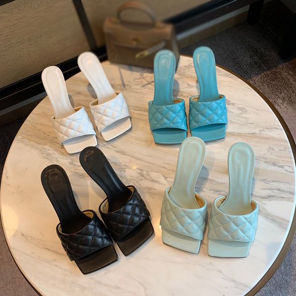 

women designer sandals square toe pumps padded sandals in nappa dream fashion luxury designer sliders party women pumps high heels, Black
