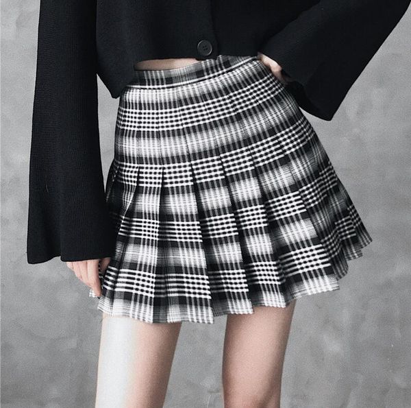 

summer gothic harajuku sweet high-waisted black white chequered short skirt punk style a-shaped plus size short skirt 2019