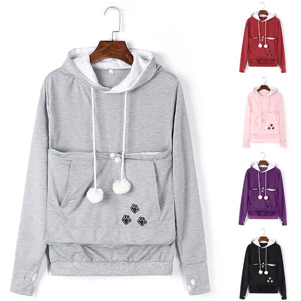 

women hoodies casual kangaroo coat hoodies shirts kangaroo grey cat casual hoodie shirts, Black