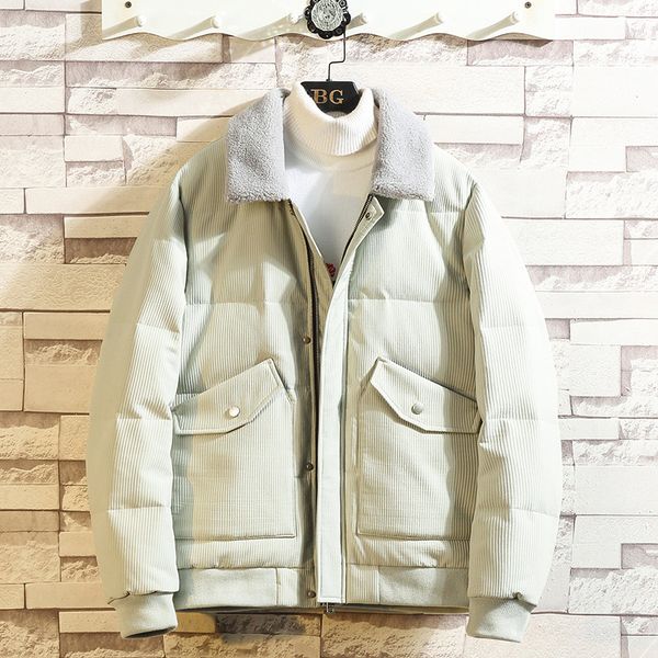 

2019 winter new men's white duck down hooded down jacket british slim short coat warm cotton jacket, Black