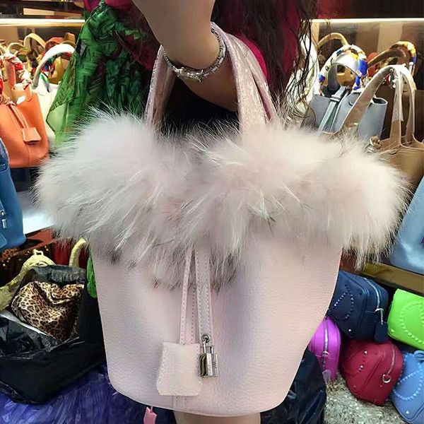 

elegant2019 layer head cowhide woman season fox hair basket package genuine leather handbag