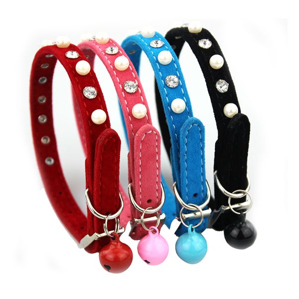 

Collars & Leads Pet Cat Collar With Bell Adjustable Diamond Pearl Retractable Necklace Kitten Dog Collar Neck Strap Cat Accessories Pet S
