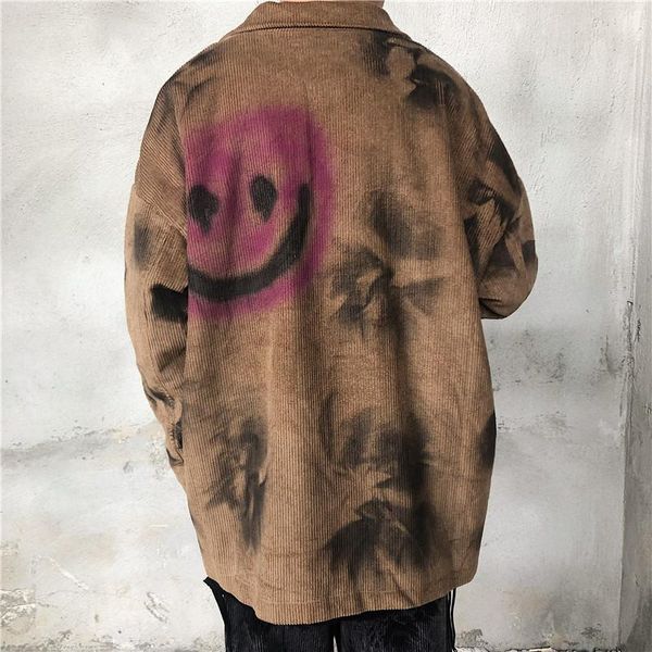 

зима mens конструктора пальто мода толстые теплый граффити улыбка лица с длинным рукавом руно пальто повседневный hip hop style мужская верх, Black