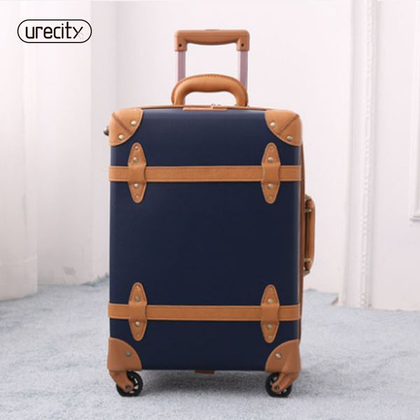 

2018 large suitcase travel luggage retro leather suitcase luggage trolley spinner genuine leather carry-ons ing