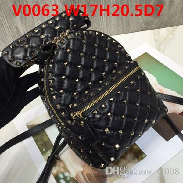 

female designer leather backpack imported luxury sheepskin soft flexible touch metal studs casual bags double pockets