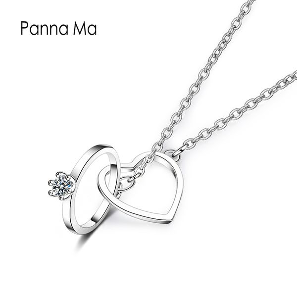 

panna ma hollow round & heart pendant necklaces zirconia silver rose gold choker necklaces for women girls fashion bijoux gift