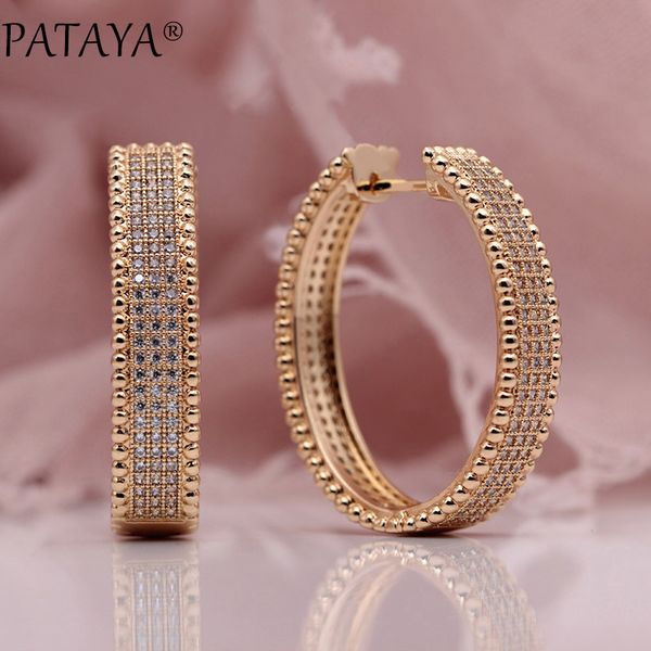 

pataya new 585 rose gold micro wax inlay natural zircon long big dangle earrings women wedding party extreme luxury cute jewelry, Silver