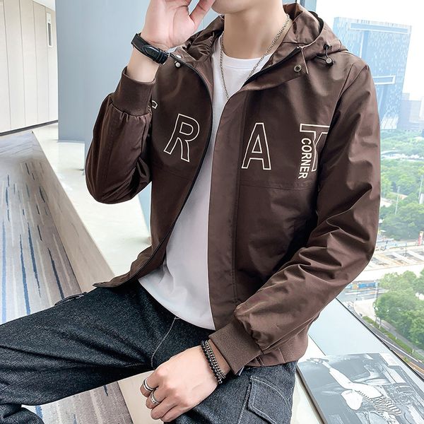 

осень куртка мужская 2019 новый стиль корейский стиль моды пальто для мужчин сыпучие-fit с капюшоном пальто workwear вскользь tops, Black;brown