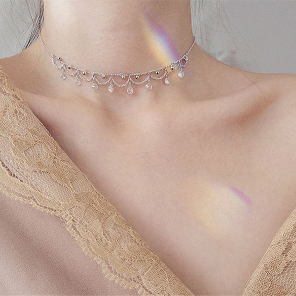 

woman fashion neckline choker chain necklace 925 sterling silver tassels drop charms necklace jewelry for girls