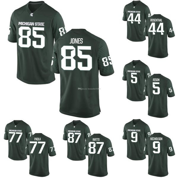 

evan jones stitched men's michigan state spartans montae nicholson nick padla joe palange jahz watts hunter rison college football jers, Black
