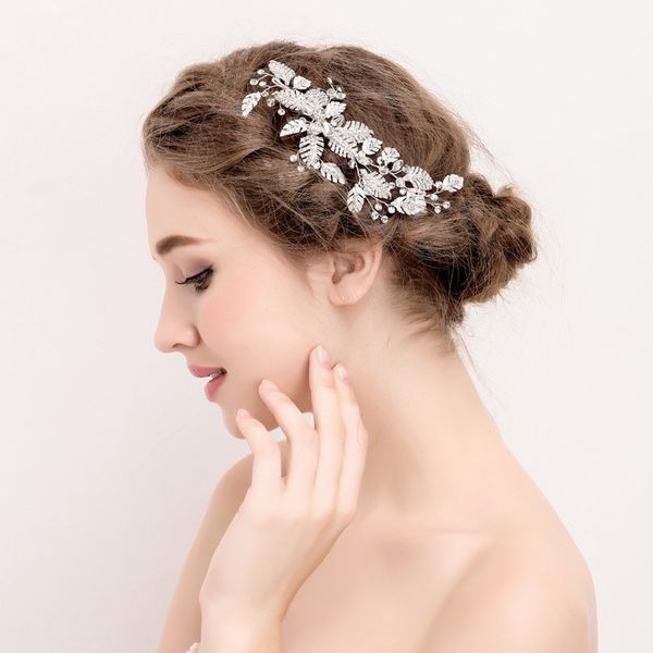 

wholesale- new silver leaf hair ornaments bridal clip rhinestone wedding accessories hair comb women jewelry handmade headwear, Slivery;golden