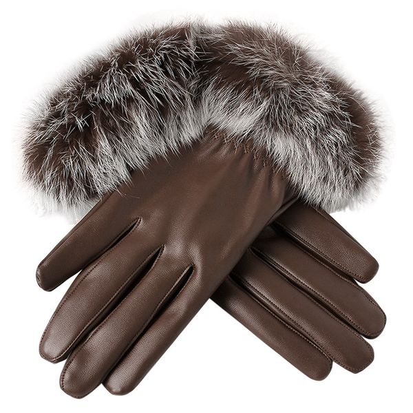 

feitong women elegant gloves 2018 fashion leather faux fur winter warm mittens full finger gloves female #jn, Blue;gray