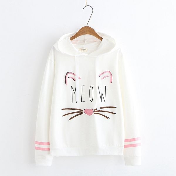 

japanese-style spring clothing embroidered big cat face towel embroidery hoodie women's loose-fit pullover base shirt men's swea, Black