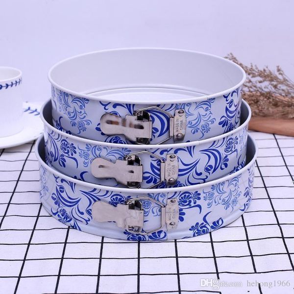 

new creative round live bottom with buckle carbon steel mold blue and white porcelain decor tools molds diy cake baking mould 40xa