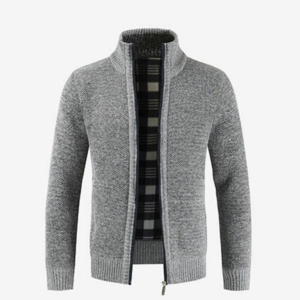 

autumn winter men thick knitted cardigan stand collar zipper warm sweaters outwear&coat men's casual solid sweatercoat size 3xl, White;black