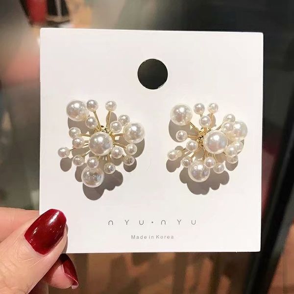 

classic simulated-pearl round women dangle earrings personality small pearl fireworks shaped earrings bohemian drop, Silver