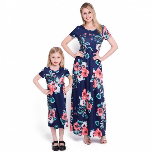 

2019 summer fashion printed women's dress parent-child dress, Black;gray