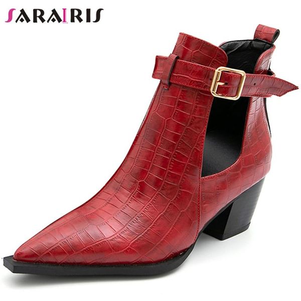 

sarairis fashion lady leisure classic high heel boots spring boots women pointed toe cool buckle belt ankle shoes woman, Black