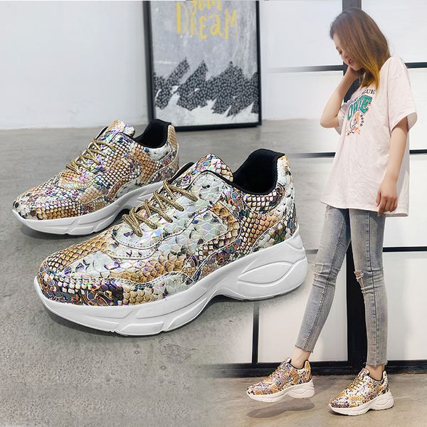 

2020 spring women's shoes breathable comfortable casual sneakers lace-up outdoor walking increasing shoes for ladies trainers, Black
