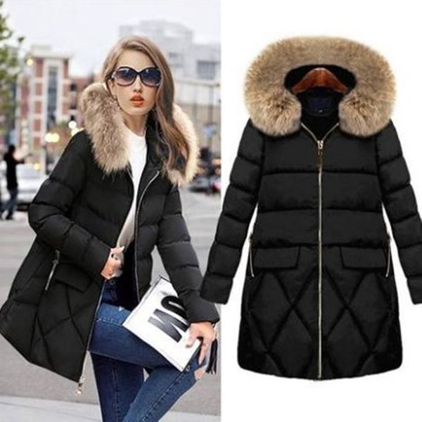 

new winter coat women outerwear fur hooded button coat long solid jackets pocket coats manteau femme hiver 2019#guahao, Black