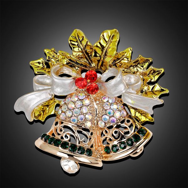 

ajojewel golden hollow christmas bell brooches green rhinestone suit pins sweater dress jewelry christmas gift, Gray