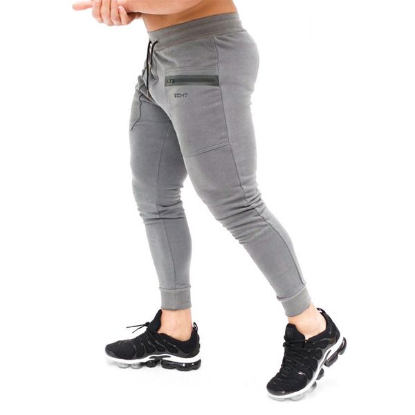 

2019 бренд мужские тренажерные залы термальные тощие бегуны ноги брюки спортивные брюки карман на молнии уютные повседневные брюки простые х, Black