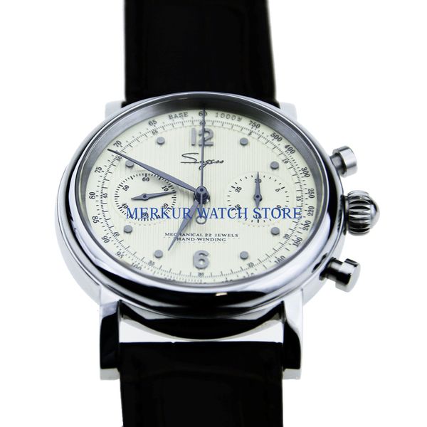

sugess mens watch mechanical chronograph pilot 1963 dress watch dress seagull movement st1901, Slivery;brown