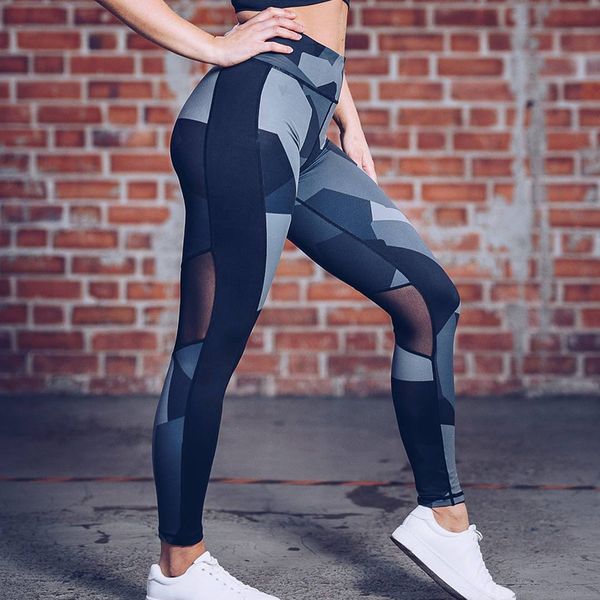 

new print leggings fitness legging geometric honeycomb digital printing high waist hip breathable polyester women leggings, Black