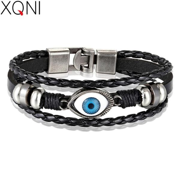 

xqni multi-layers neo-gothic pattern evil eye design leather bracelet for men personality jewelry accessories birthday gift, Red;blue