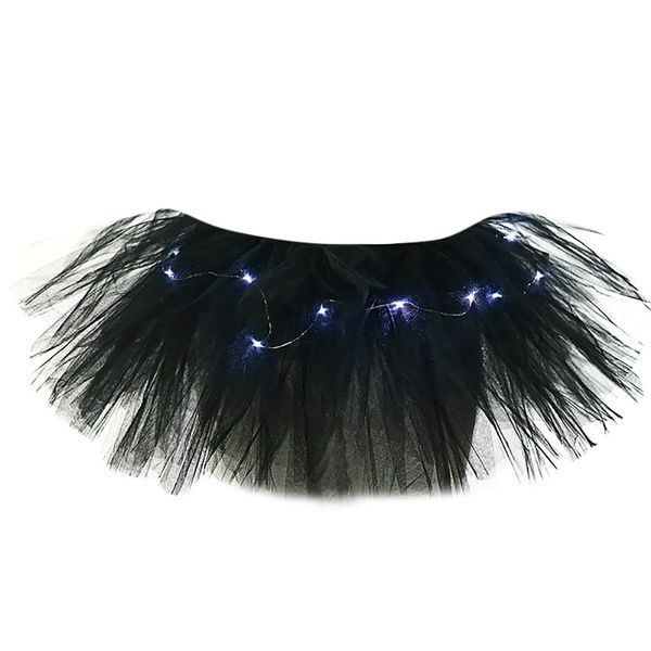 

sleeper #401 2019 new fashion women 5 layers mesh tulle skirt princess skirt with led small bulbskirt short mini ing, Black