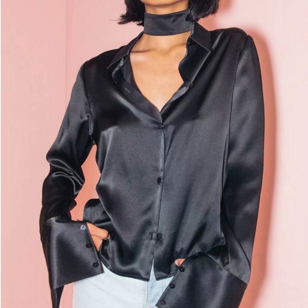 

women's blouses & shirts summer elegant women shirt 2021 fashion retro v-neck satin silky texture long-sleeved blouse womens and, White