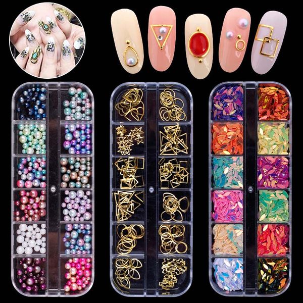 

12 cell nail art decor rhinestone glitter crystal gems bow snowflake acrylic uv polish 3d tips @me88, Silver;gold