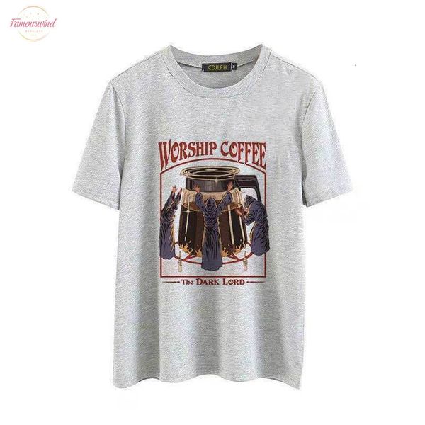 

vintage 80s harajuku kawaii streetwear tumblr 90s female t-shirt worship coffee printed shirt women funny t-shirt women, White