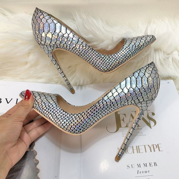 

бесплатная доставка моды для женщин туфли на высоком каблуке дизайнер высокий каблук серебряная змея питон печатных острым носом туфли на шп, Black
