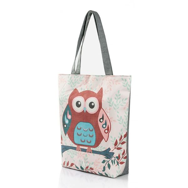 

large cartoon print canvas shoulder bag zipper casual tote shopping handbag