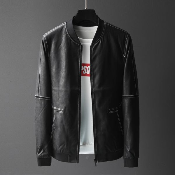 

new arrival 2019 new fashion men autumn winter black faux leather jackets zipper basic coat turn-down collar biker jacket homme, Black;brown