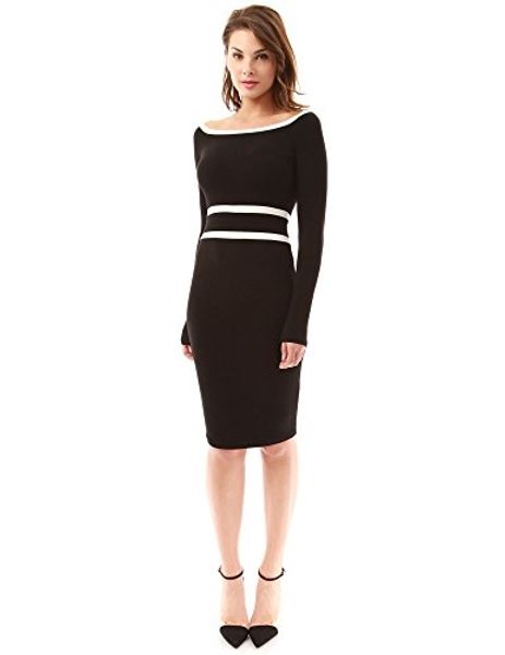 

pattyboutik women's boat neck raglan long sleeve dress, Black;gray