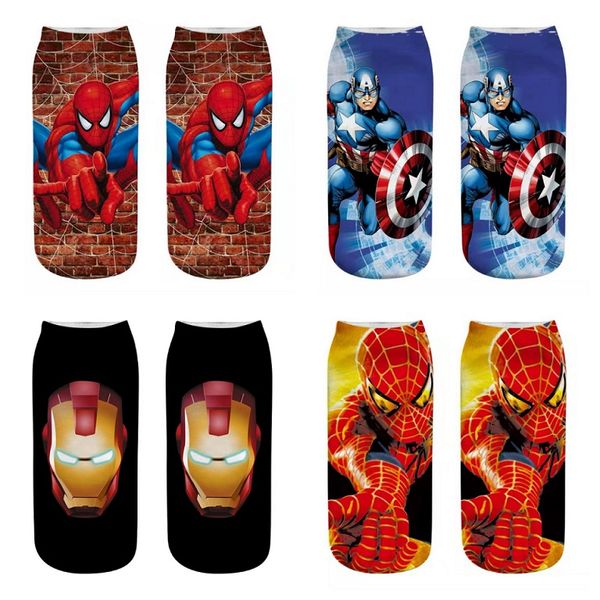 

3d print american heroes socks for men women spiderman captain america superman batman shield cartoon slipper socks hero socks gift eur35-44, Black;white