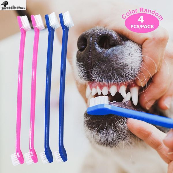 

4 pcs pack dog toothbrush set accessories dual head dog brush teeth for small large medium dogs pet toothbrush mouth cleaning
