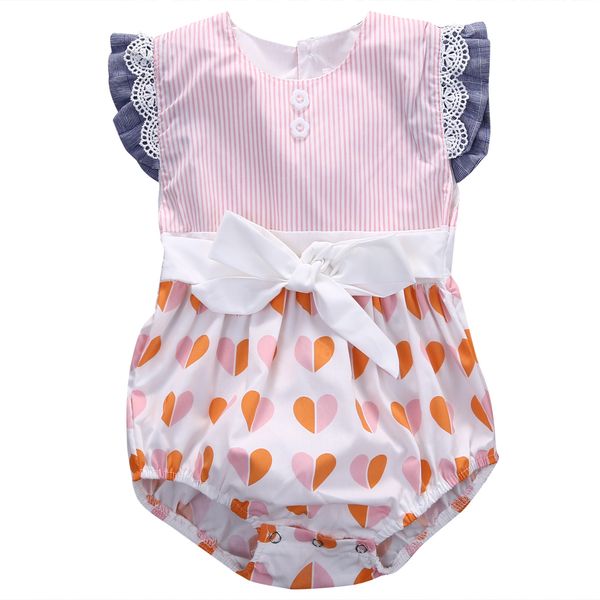 

cute newborn toddler baby kids girl lace floral fly sleeve heart bownot romper jumpsuit outfits sunsuit baby girls clothes, Blue