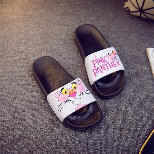 

women pink panther summer non-slip comfortable cartoon home slippers beach slides chinelo pantuflas pantofle domowe, Black