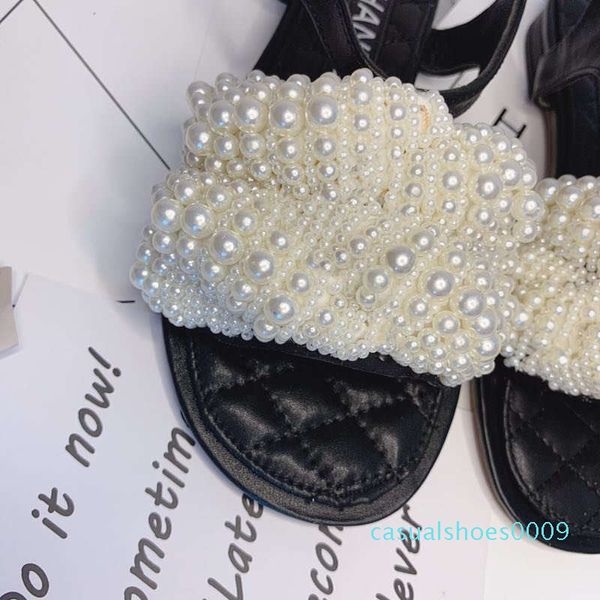 

selling holiday series muller sandals women's pearl sandals quilted lambskin c metal lady elegant luxury designer buttoned antique c09, Black