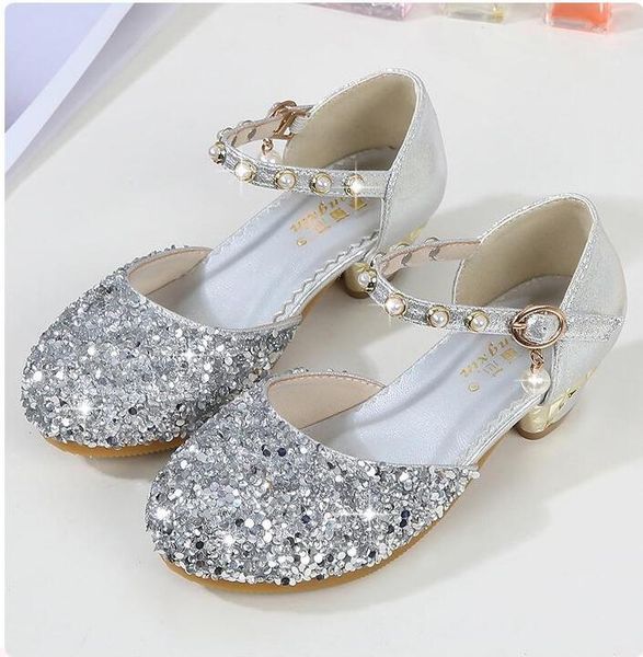 

shoes girls leather sandals fashion spring summer new footwear children' high heel shoes toddler princess wedding, Black;grey
