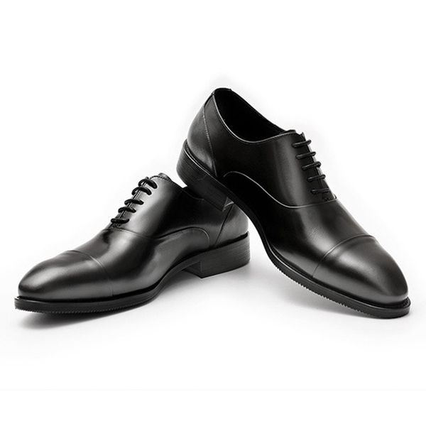 

new genuine leather men oxfords pointed toe cap toe man wedding party flats classic formal dress handmade bridal shoes fhs106, Black