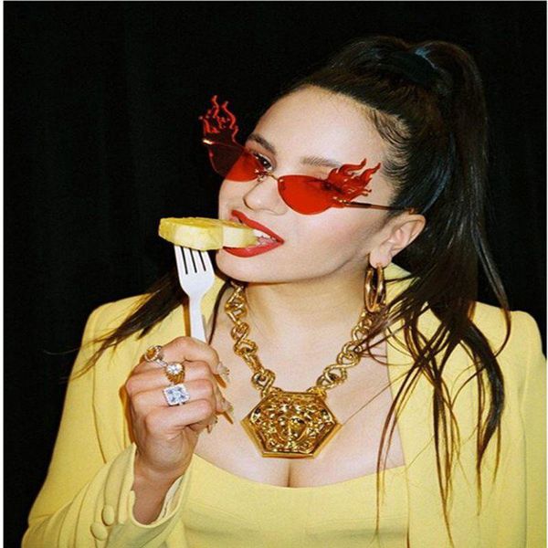 

firewave sunglasses new 2019 fashion fire flame sunglasses women men rimless wave sun glasses eyewear luxury trending narrow sunglasses hgpe